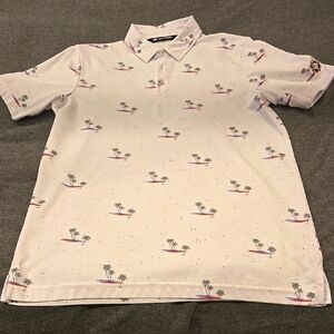 Men's White Polo Shirt with Palm Tree Print